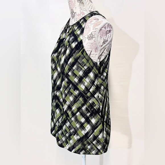 LEONA Green and Black grid print sleeveless halter tank top size S - Picture 3 of 12